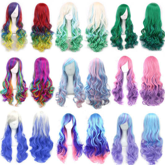 Soowee Rainbow Cute Ombre Cosplay Wig With Bangs For Black Women Synthetic High Temperature Fiber Halloween Costume 🌈✨