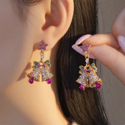 Sweet Green Bowknot Bell Earrings For Women Xmas Gift Dangle Wind Chime 🎄✨