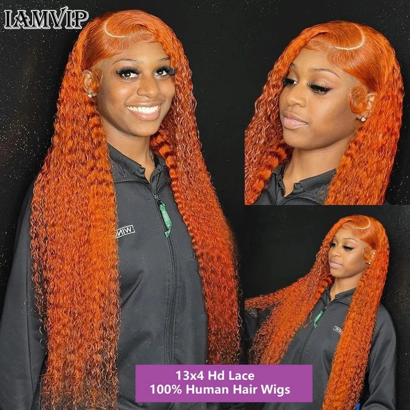 Kawaii Orange Ginger Curly Lace Front Wig 🌟✨ | Glueless Deep Wave 13x4 & 13x6 HD Lace Frontal 💖 | Soft & Bouncy Human Hair Wig 🦄