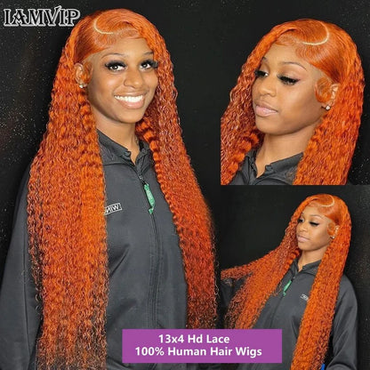 Kawaii Orange Ginger Curly Lace Front Wig 🌟✨ | Glueless Deep Wave 13x4 & 13x6 HD Lace Frontal 💖 | Soft & Bouncy Human Hair Wig 🦄
