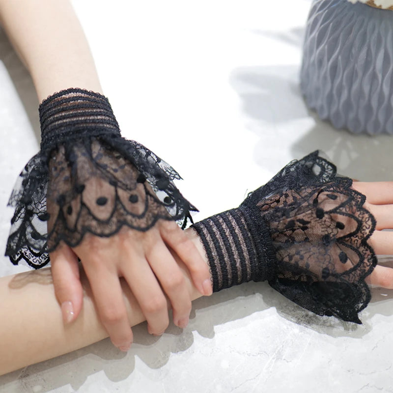 Fairy Wrist Cuffs Set With Detachable Sleeves Lace Half Finger Gloves Winter ❄️