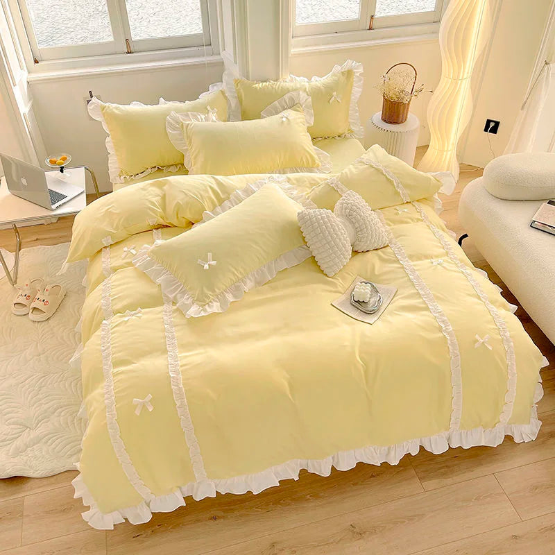 Kawaii Princess Dreamland Bedding Set with Lace & Bowknot Accents 🌸✨