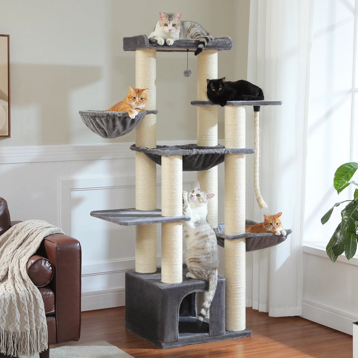 Cute 5 Tier Cat Tree For Big Cats With 11 Sisal Posts And Hammock 🐾
