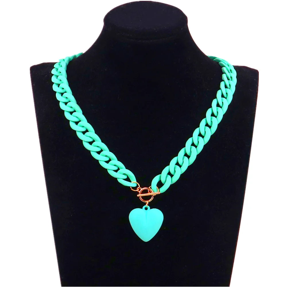 💖 Colorful Love Heart Choker Necklace 🌈 - Trendy Acrylic Pendant for Party Fun! 🎉