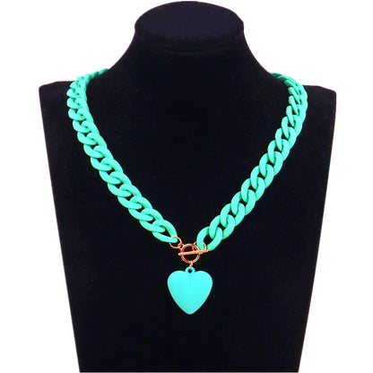 💖 Colorful Love Heart Choker Necklace 🌈 - Trendy Acrylic Pendant for Party Fun! 🎉
