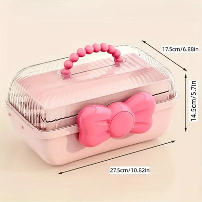 Kawaii Cartoon Storage Box 🐰✨ - Large Capacity Jewelry & Hair Accessories Organizer with Transparent Lid - Adorable Bedroom Decor!