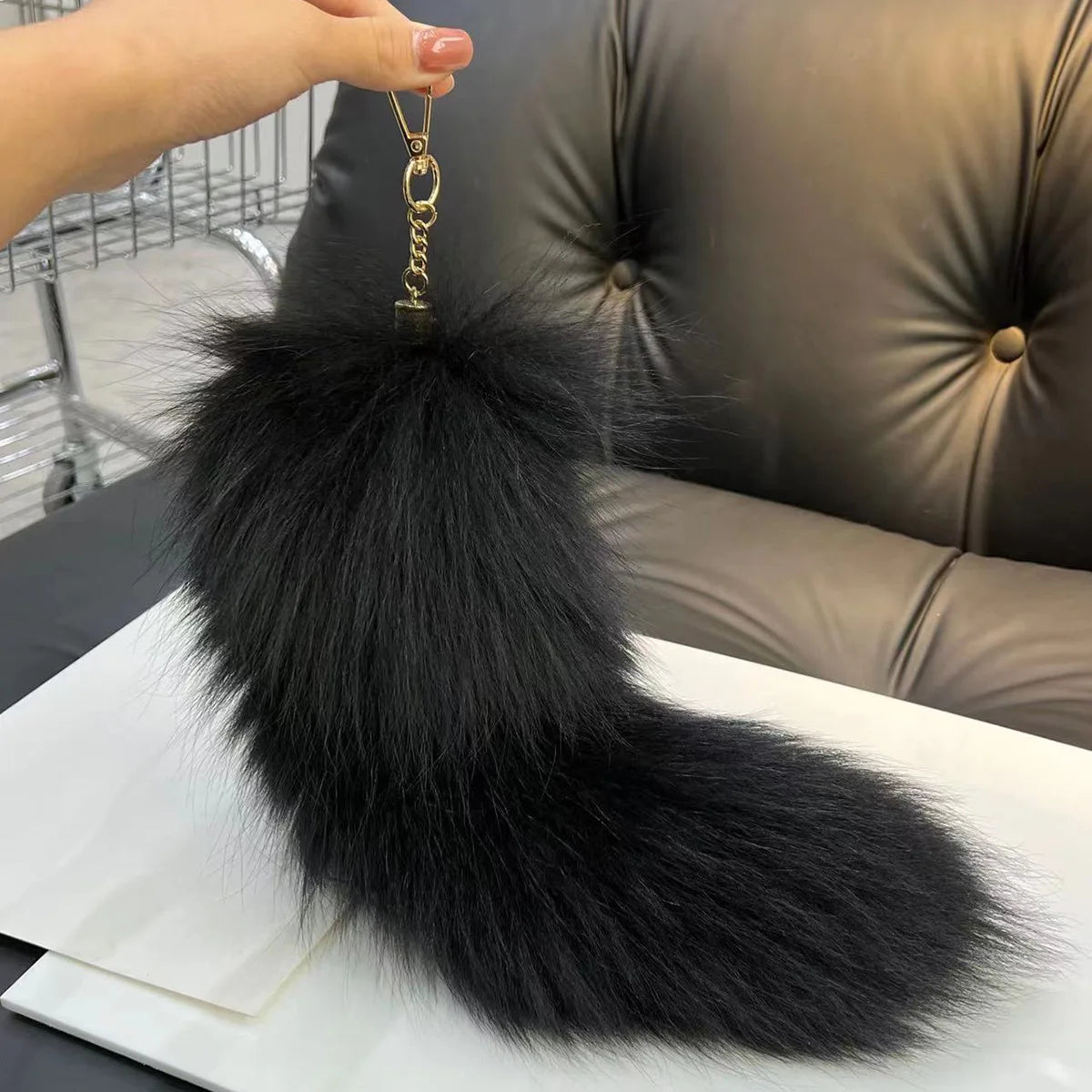 Long Real Fox Fur Tail Keychain Pendant For Women Cosplay Cute Wolf Tail 40cm 🦊✨🐾