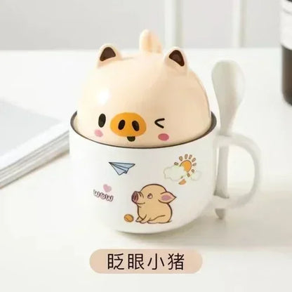 Adorable Kawaii Animal Mug with Lid 🐶🐱✨
