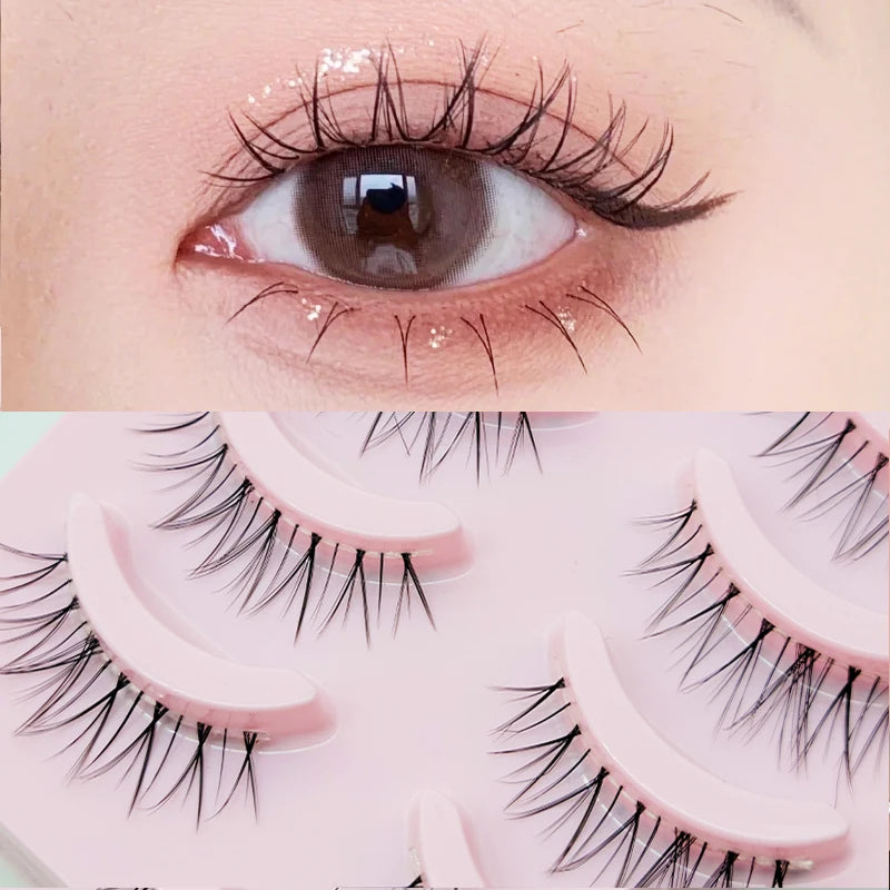Pastel Little Devil Anime Lashes 5 Pairs Clear Band Full Strip For Natural Daily Manga Style Eyelashes 😈👁️✨