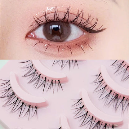 Pastel Little Devil Anime Lashes 5 Pairs Clear Band Full Strip For Natural Daily Manga Style Eyelashes 😈👁️✨