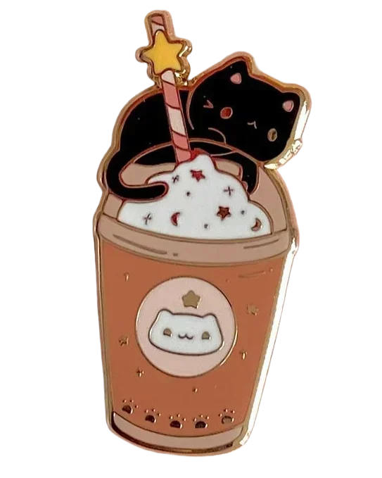 ✨ Kawaii Celestial Cat Cafe Enamel Pin 🌙 - Whimsical Accessory for Playful Styles! 🐾