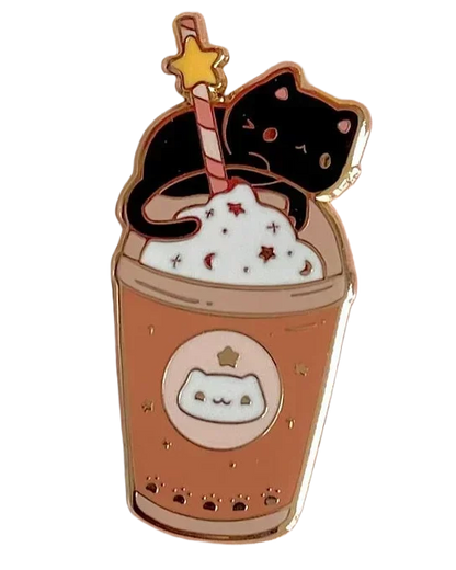 ✨ Kawaii Celestial Cat Cafe Enamel Pin 🌙 - Whimsical Accessory for Playful Styles! 🐾