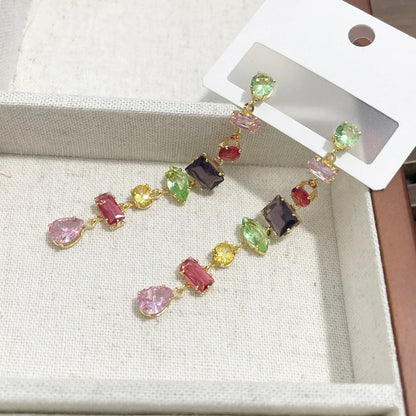 💖✨ Kawaii Rainbow Crystal Drop Earrings 🌈💕 - Adorable Cubic Zirconia Bridal Accessories for Women’s Special Occasions! 🎉💍