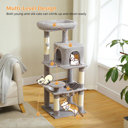 Five Level Cat Tree For Indoor Cats With Metal Frame And Cozy Big Top Perch, Adorable Hammock Condo 😺🐾