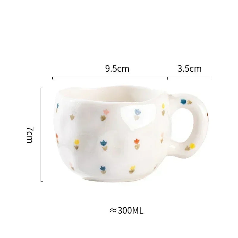 Whimsical Flower Heart Ceramic Mug 🌼💖 - Adorable Irregular Cup for Coffee, Tea & Juice! Perfect Gift for Kids & Girls!