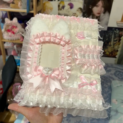 Pink A5 Photo Card Binder With Lace Ribbon Top Loader 📷🎀 Kpop Style