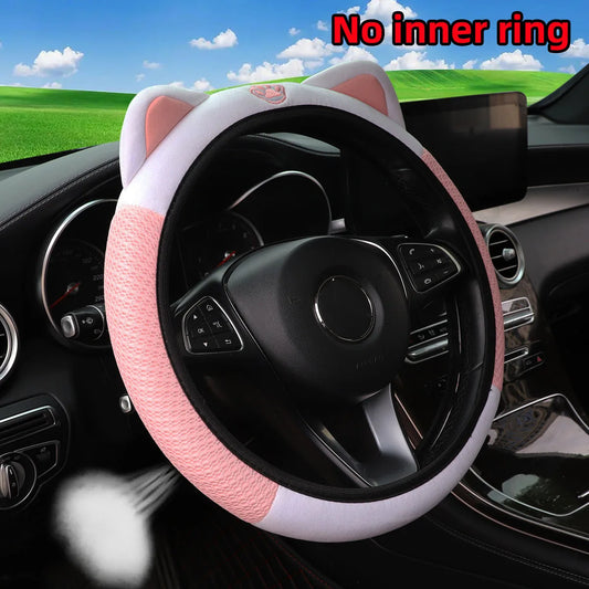 Kawaii Cat-Themed Breathable Steering Wheel Cover 🐾✨ | Fits 14.5-15 Inch Wheels | Cute Mesh Cloth Design