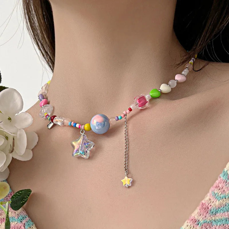 ✨Glimmering Candy Star Clavicle Chain Necklace 🌈 - Vibrant Y2K Charm for Your Dreamy Adventures! 🌟