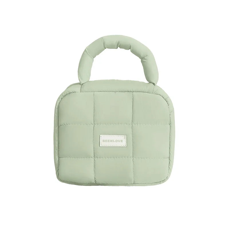 Kawaii Puffed Cosmetic Bag 🌸✨ Cute Quilted Toiletry Pouch for Travel 👜💕 Multi-Purpose Makeup Case
