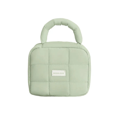 Kawaii Puffed Cosmetic Bag 🌸✨ Cute Quilted Toiletry Pouch for Travel 👜💕 Multi-Purpose Makeup Case