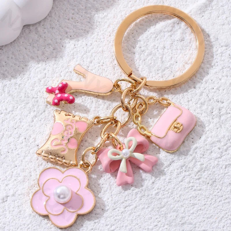 Kawaii Pink Heart Flower Bow Knot Enamel Keychain 🌸💖 Cute Fashion Accessory for Women & Girls - Handmade Birthday Gift! 🎁