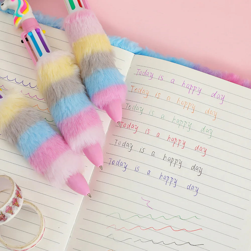 Kawaii Unicorn Plush Gel Pens Set 🎨✨ | 6 Colorful Rainbow Ballpoint Pens for Kids 🌈 | Adorable Handwriting Tools for School & Fun! 🦄💖