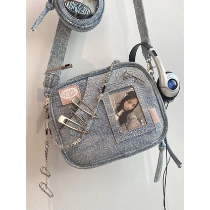 Kawaii Vintage Denim Baguette Bag 🌟✨ Cute Crossbody Handbag for Women 💖