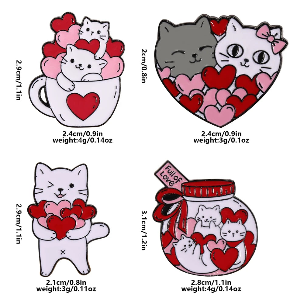 Charming Kawaii Cat Love Enamel Pins - Adorable White Kitten Heart Brooches for Pet Lovers 💖🐾✨