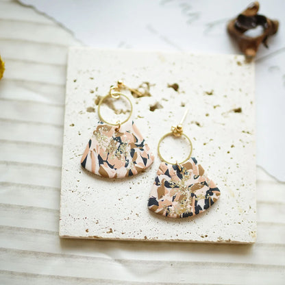 Pastel Marble Shield Polymer Clay Drop Earrings With Brass Ring Charm 💗✨