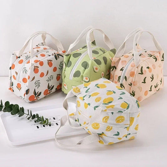 Adorable Kawaii Fruit Lunch Bag 🍓🍉 | Insulated Cotton Bento Pouch for School & Work 🍏💖