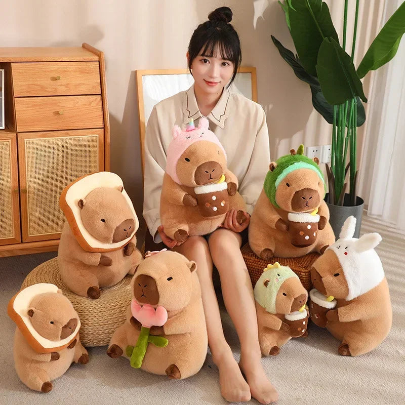 Capybara Cuddle Buddy 🦙✨ Toasty Dino Dress Plushie 🍞🎉 Boba & Fruit Fun! - Pixie Quill