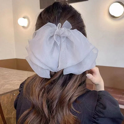 Charming Chiffon Bow Banana Clip 🎀✨ for High Ponytails – Vintage Style Hair Accessory 🐒🌸 - Pixie Quill