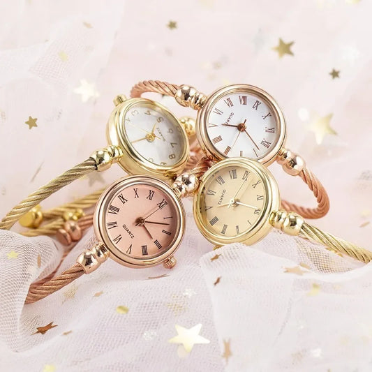 ✨ Kawaii Gold Bangle Watch 🌟 | Retro Stainless Steel Ladies Quartz Timepiece ⌚️💖