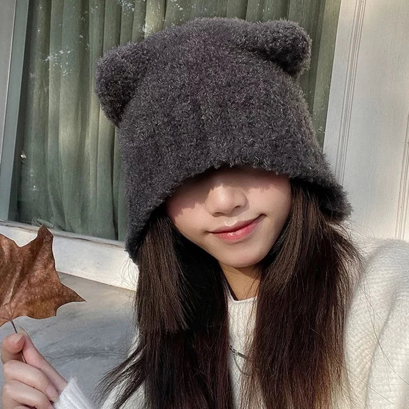 Kawaii Cozy Bear Beanie 🐻✨ - Thicken Warm Winter Hat for Women, Cute Travel Pullover Cap! 🌟