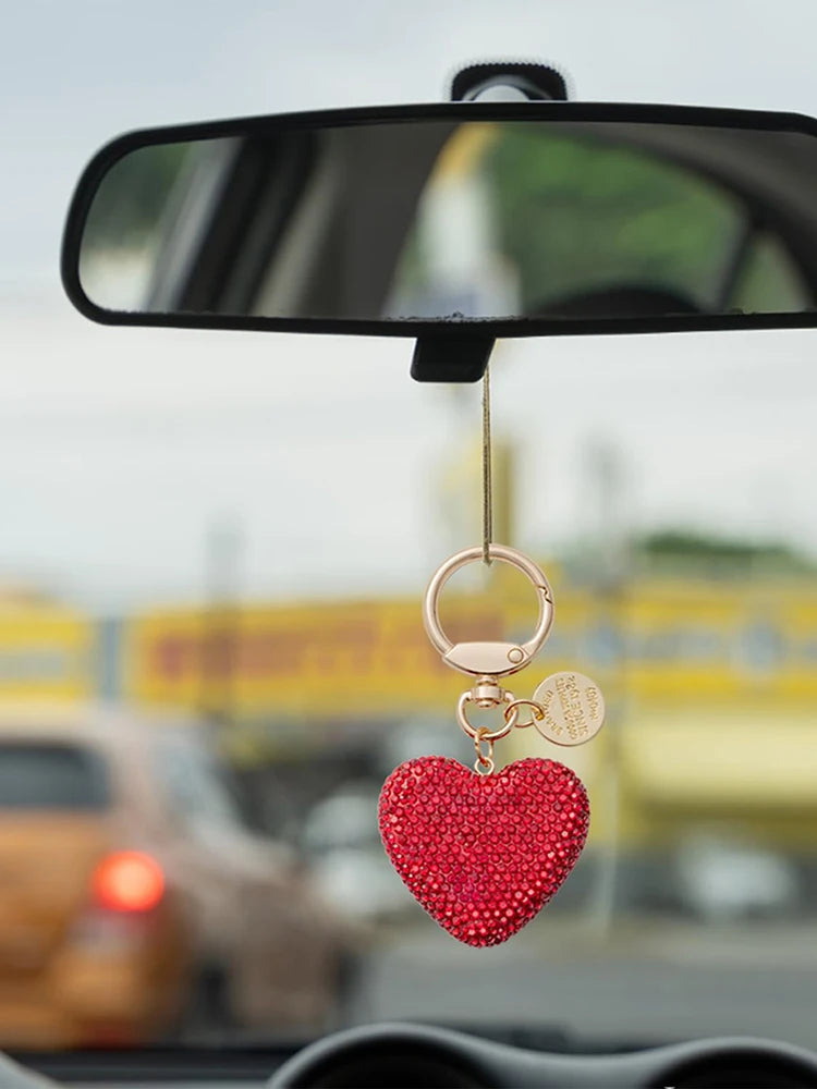 Sweet Heart Diamond Inlay Leather Rope Key Chain For Backpacks 👜💎🎀