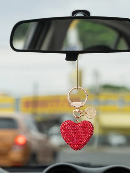 Sweet Heart Diamond Inlay Leather Rope Key Chain For Backpacks 👜💎🎀