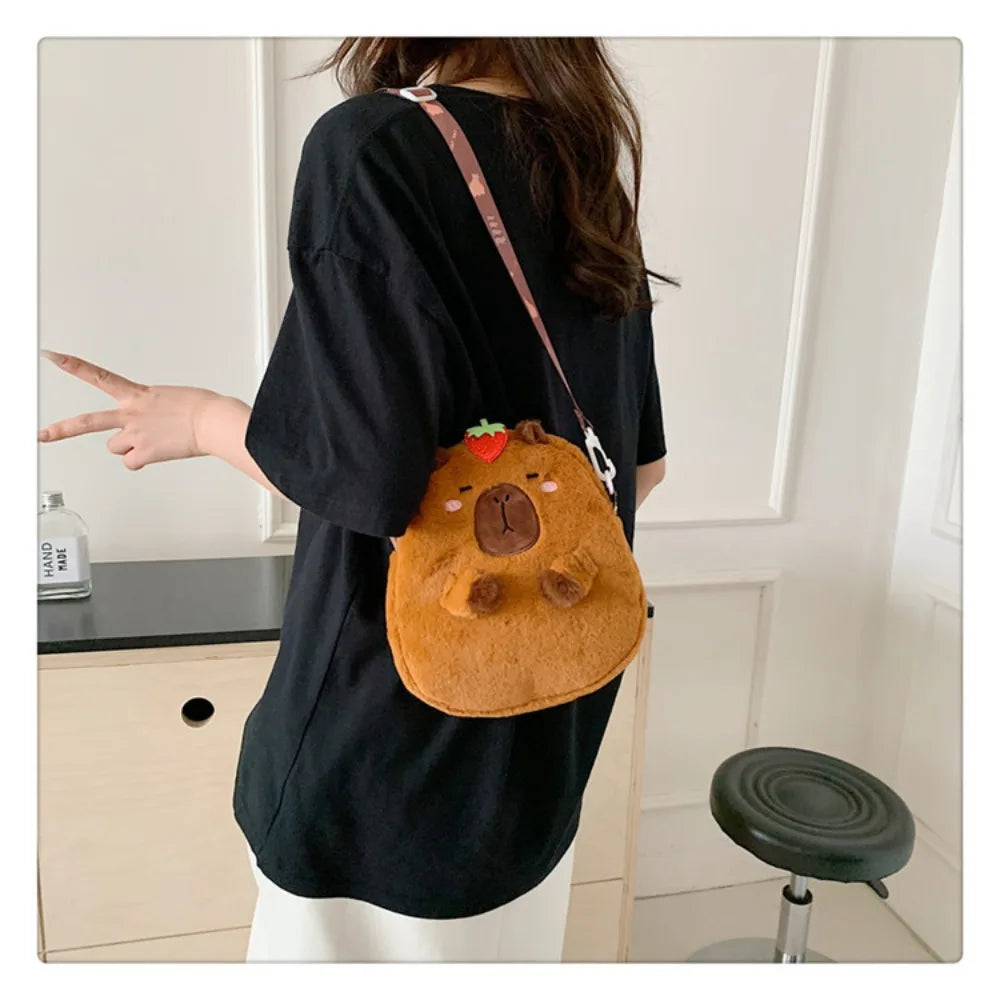 Kawaii Capybara Plush Crossbody Bag 🐾✨ - Adorable School & Casual Shoulder Bag for Youth! 🎒💖