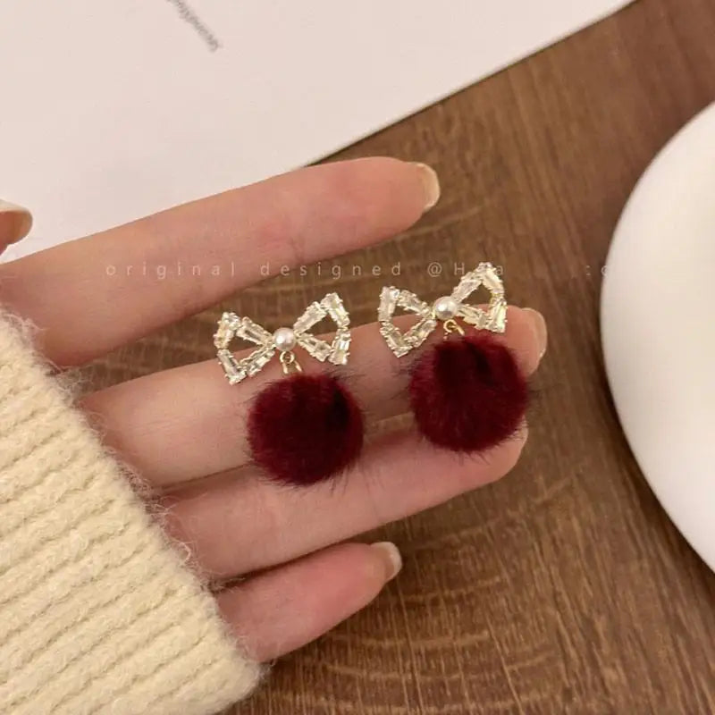 Charming Wine Red Bow Pearl Tassel Earrings 🎀🌟 | Kawaii 2024 Bridal Jewelry ✨