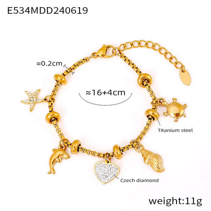 Kawaii Moon & Heart Stainless Steel Charm Bracelet 🌙💖 | Cute Luxury Jewelry Gift for Women 🎁✨