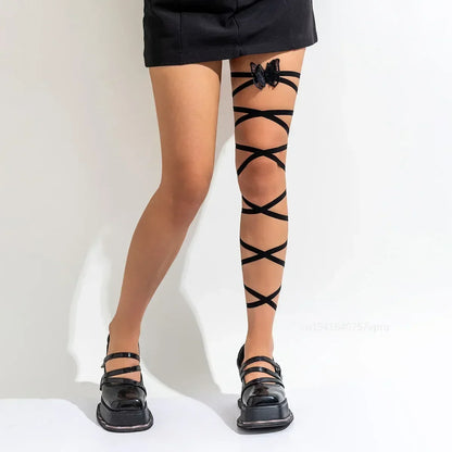 Kawaii Gothic Multi-Layer Black Thigh Chain with Rose & Butterfly 🌹🦋 | Trendy Body Jewelry for Cosplay & Harajuku Style!