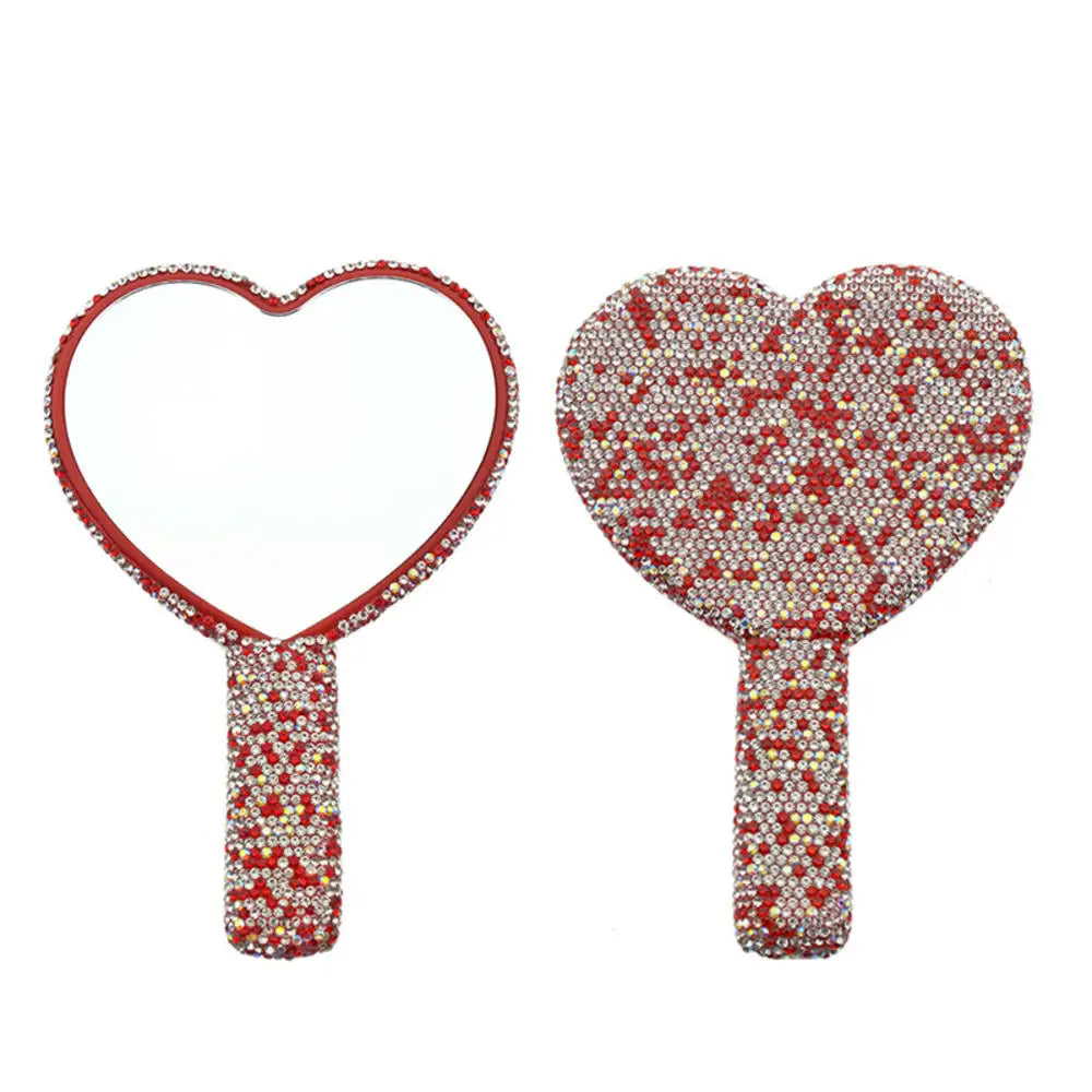 Kawaii Sparkle Heart Makeup Mirror 💖✨ - Travel-Friendly Bling Handheld Beauty Accessory!