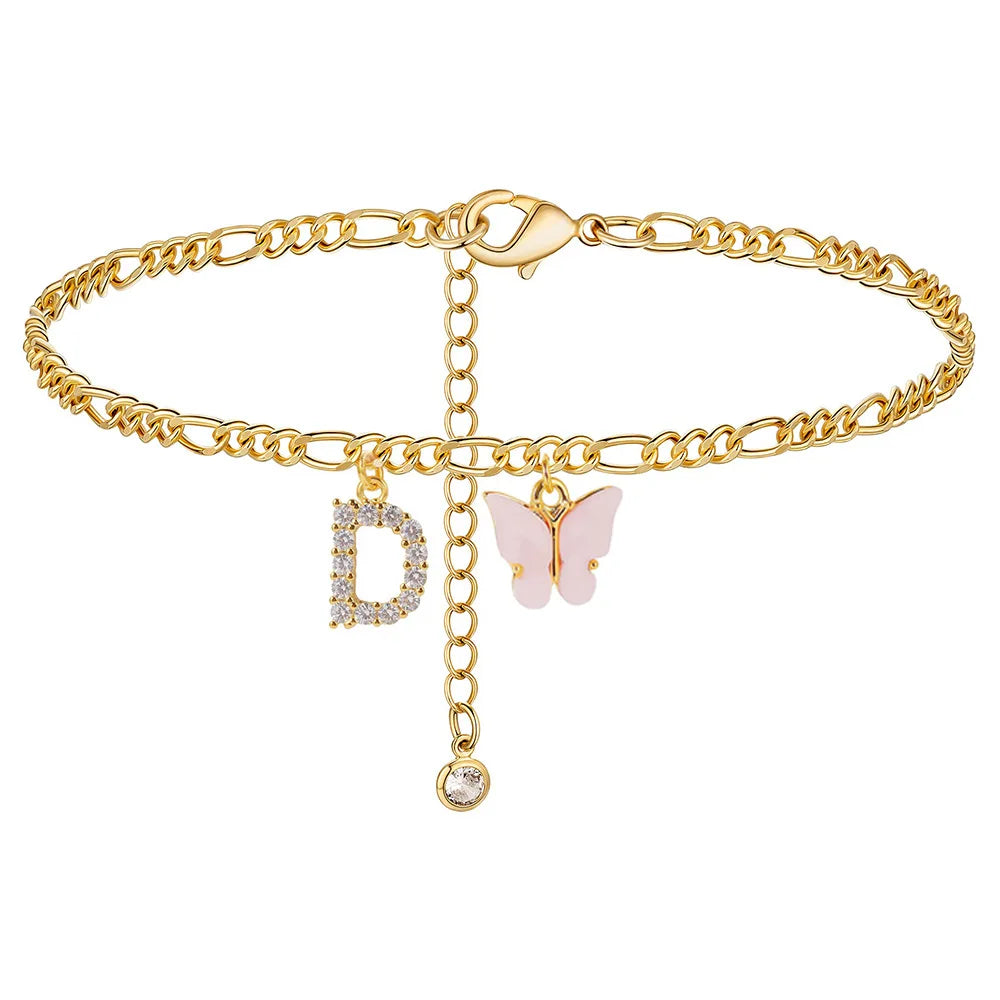 Kawaii Butterfly Initial A-Z Anklets 🌈✨ Waterproof Leg Chains for Trendy Girls | Cute Jewelry Gift for Parties 🦋💖