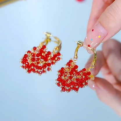 Red Crystal Beaded Tassel Earrings for Women, Elegant Luxury Jewelry ✨💖