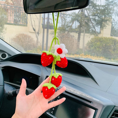 Kawaii Strawberry Blossom Car Mirror Charm 🌸🍓 | Adorable Rear View Decor for Teens & Gifts! 🎁✨