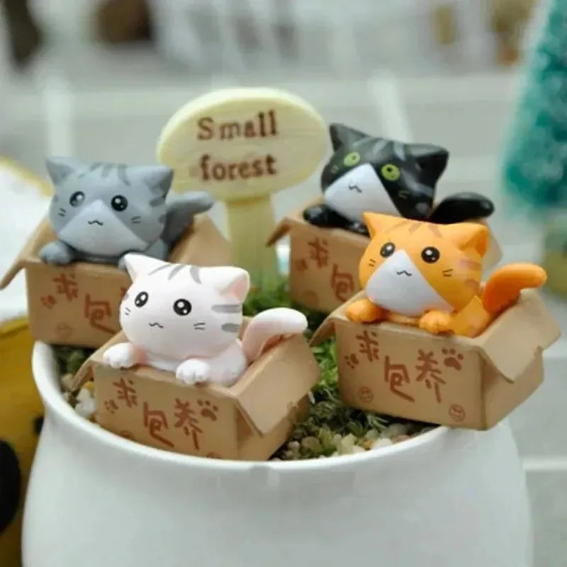 Adorable 4pcs Kawaii Mini Cat Garden Statues 🐾✨ - Cute Resin Figurines for Kids & Home Decor!