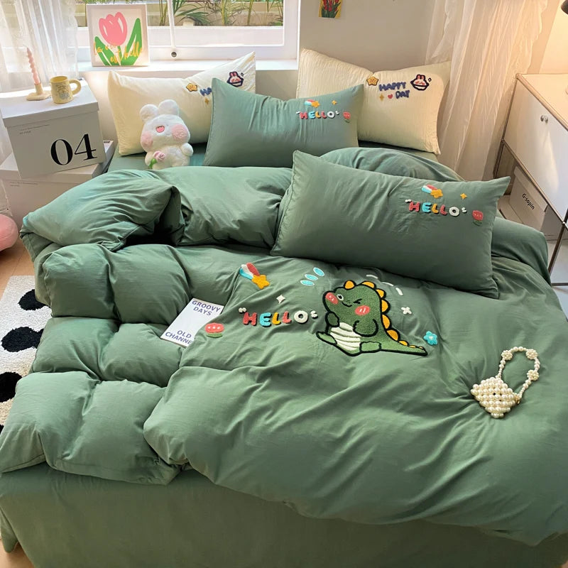 Kawaii Milk Tea Cartoon Duvet Set ☕✨ Plush Bedding for Girls 🛏️💕