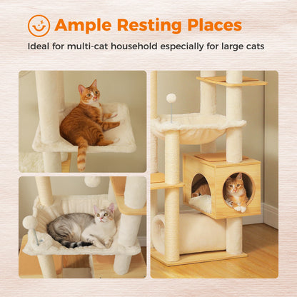 Whimsical Height Adjustable Wooden Cat Tree With Hammock And Sisal Posts 🐾 Tower