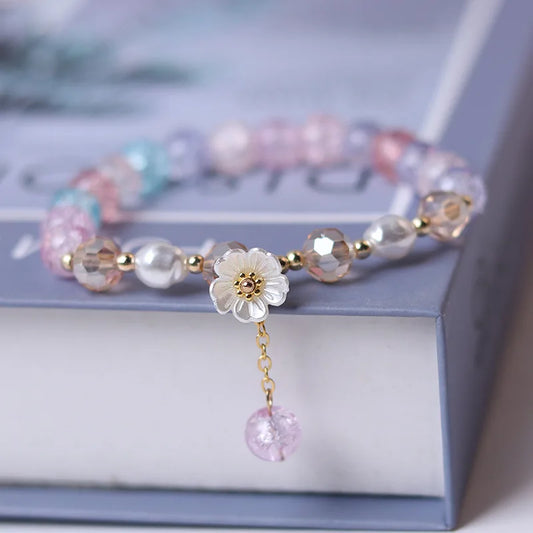 Kawaii Shell Flower Crystal Charm Bracelet 🌸✨