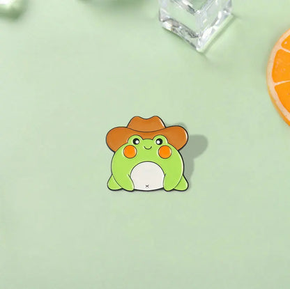 Kawaii Cowboy Hat Frog Enamel Pins 🐸🎩 - Cute Froggy Brooches for Bags & Clothes, Fun Animal Jewelry Gift for Kids & Friends!