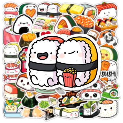 Kawaii Cartoon Sushi PVC Stickers 🍣✨ | 10/30/50PCS Aesthetic Scrapbooking Decor for Kids 🎨💕